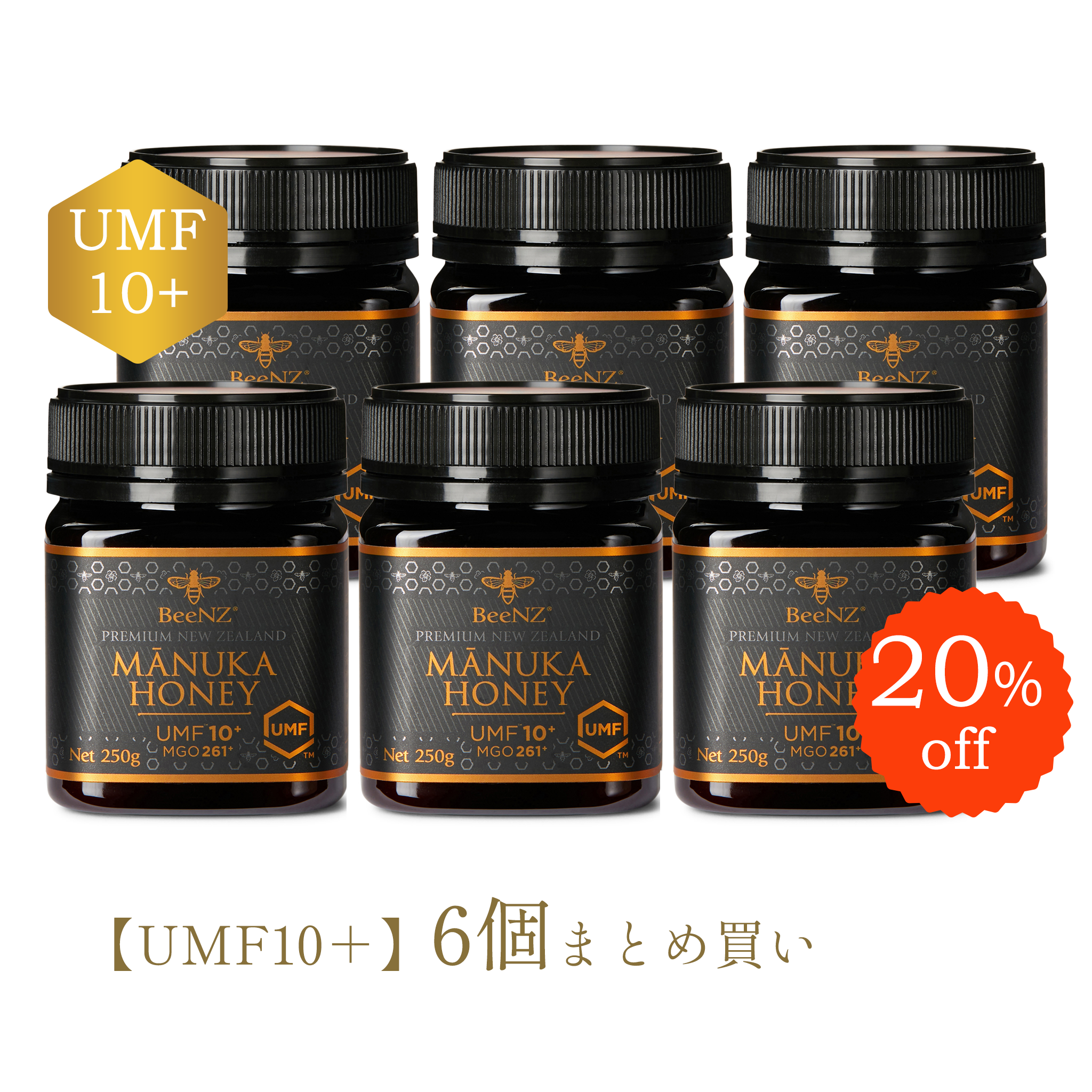 BeeNZ プレミアムマヌカハニー【UMF10+】6個まとめ買いセット